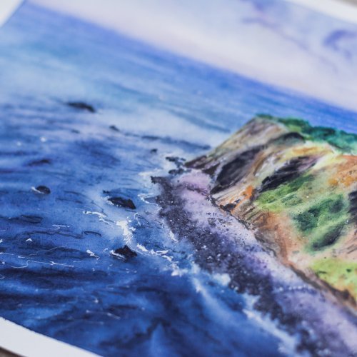 灯台の風景画オリジナルの水彩画の海の風景のインテリアウォールアート