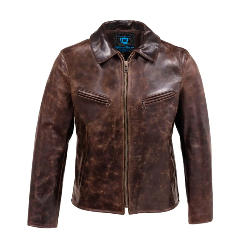 Mens Retro Moto Style Classic Vintage Inspired Biker Cowhide Leather Jacket - 男夾克/外套 - 真皮 
