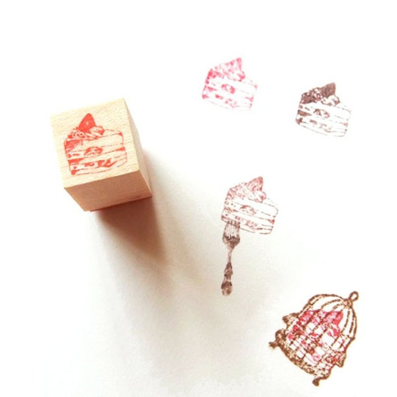 飾れるミニスタンプ　いちごのショートケーキ - 印章/印台 - 木頭 