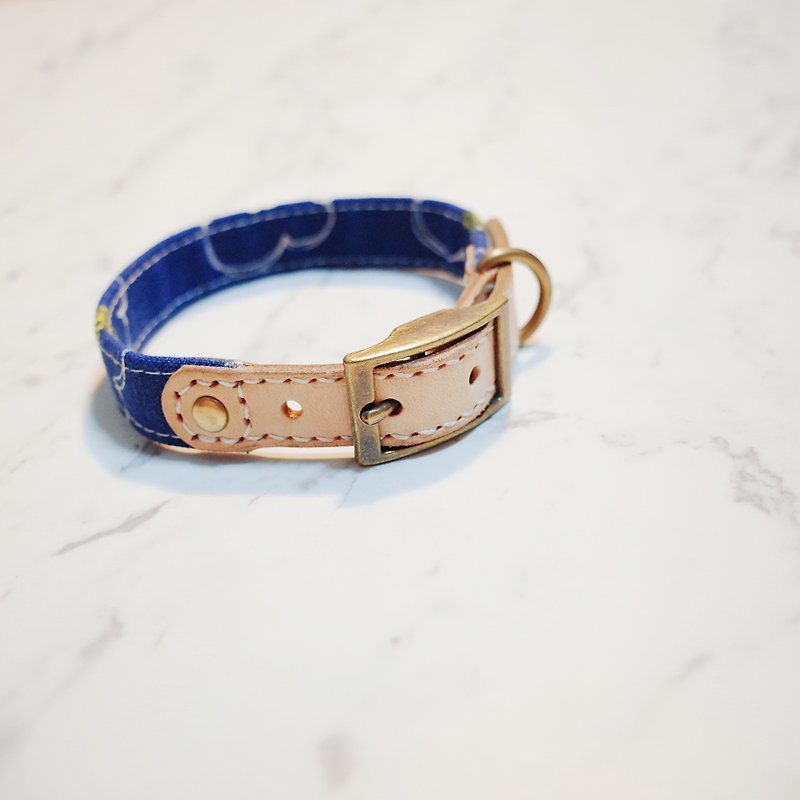 Dog Collars, M size, Blue daisy pattern_DCJ090455 - Collars & Leashes - Cotton & Hemp 