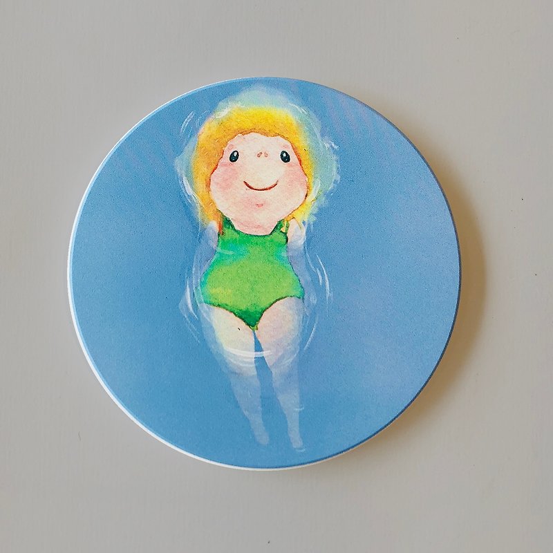 Swimming little girl drinking coaster graduation gift - Coasters - Pottery 