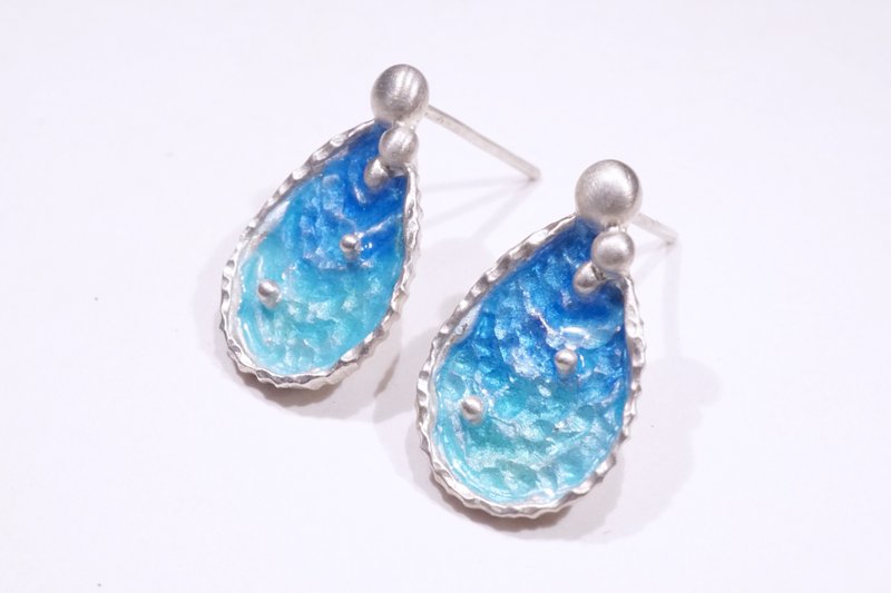 Ocean Series-Blue Enamel Silver Earrings - ต่างหู - เงินแท้ สีเงิน