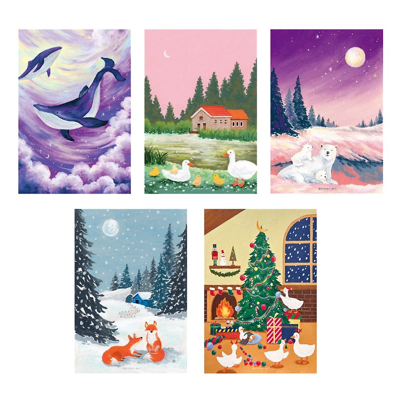 Oil pastel Postcard set 2 (5 sheets) - Cards & Postcards - Paper Multicolor