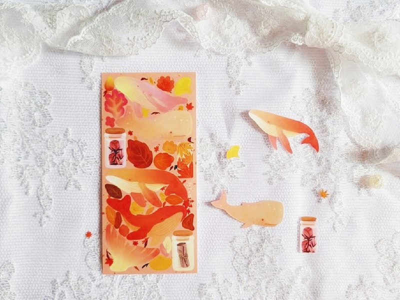 Autumn whale - cute animal seal sticker (hirin) - 貼紙 - 紙 橘色