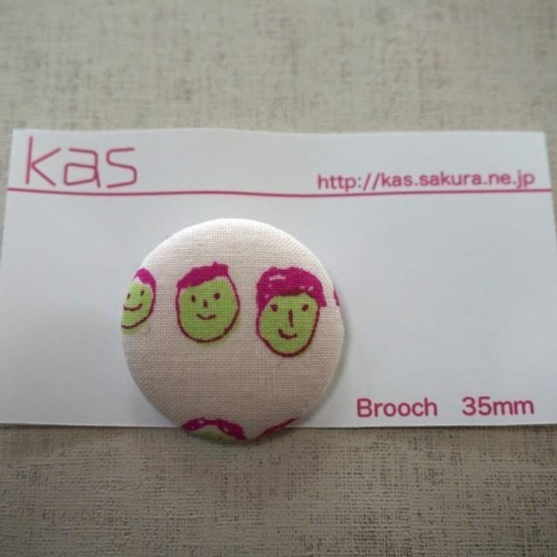 Hand printed original covered button brooch"friends" - Brooches - Cotton & Hemp Pink
