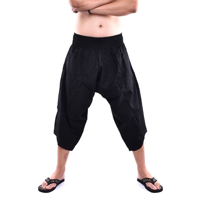 Wide harem pants, samurai, cotton fabric, handmade , UNISEX - 女長褲 - 棉．麻 黑色