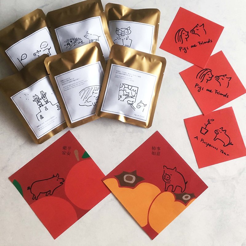 Coffee Spring Festival gift box / double-sided red / custom-made grinding ear coffee 6 packs + Spring Festival 5 + box / vegan - Coffee - Other Materials Gold