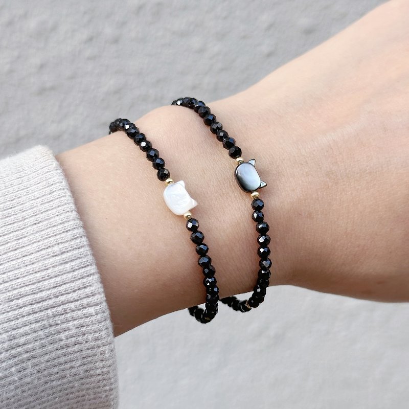 Cute shell kitten black spiny cordierite natural stone crystal bracelet magnet buckle bracelet - Bracelets - Crystal Black