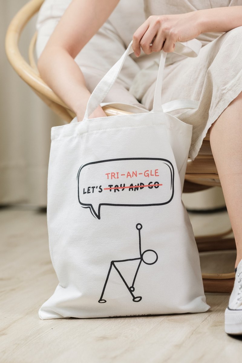 Tri-an-gle Tote - กระเป๋าถือ - ผ้าฝ้าย/ผ้าลินิน ขาว