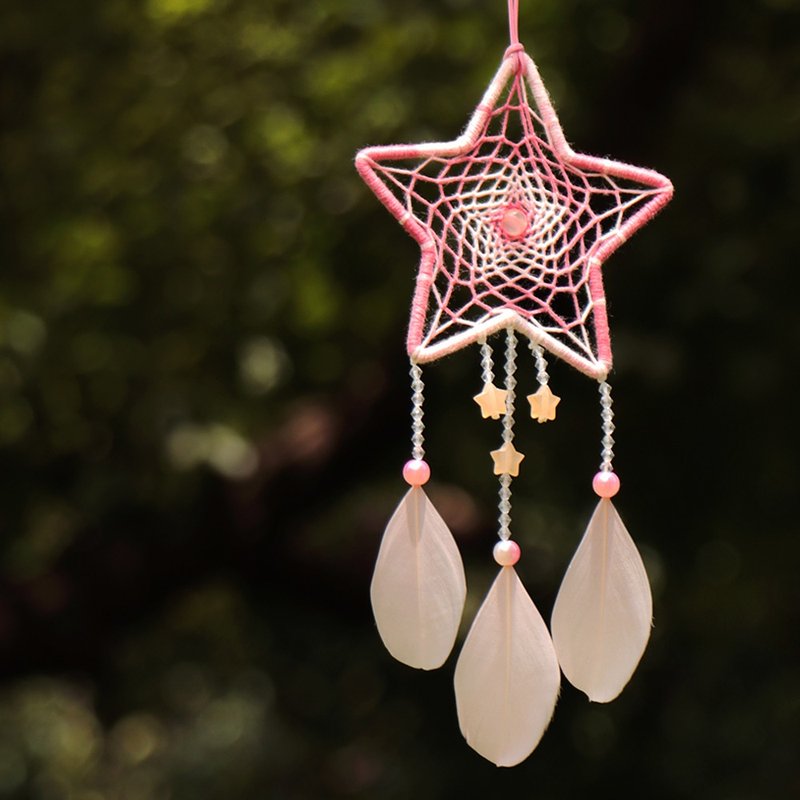 [Limited] Aurora Star 丨 Birthday Gift Handmade Gradient Dream Catcher Charm-Dream Pink - ของวางตกแต่ง - วัสดุอื่นๆ สึชมพู