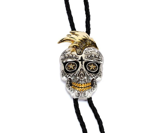 Mexican Skull Punk Style Bolo Tie Leather Necklace Leather Cord