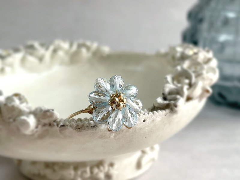 Marguerite - 14kgf 天然石瑪格麗特銅線戒指 | 天藍托帕石 - 戒指 - 寶石 藍色