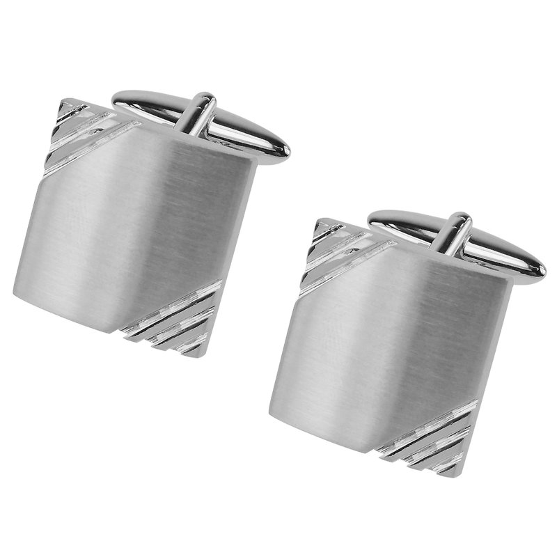 Brushed Silver Grooves Cufflinks - Cuff Links - Other Metals Silver