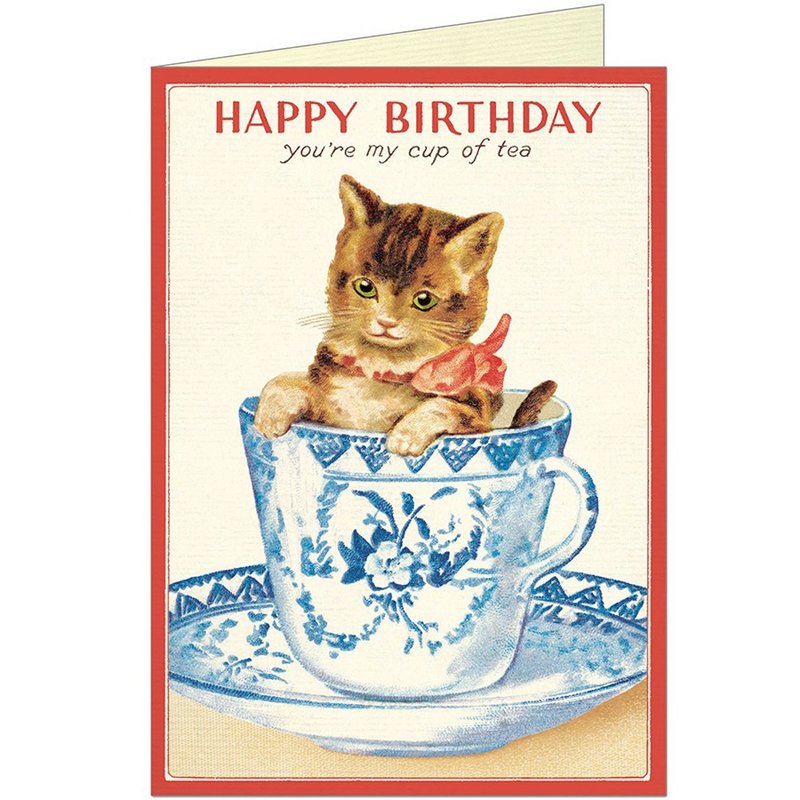 Cavallini & Co.  GREETING CARD 生日卡(大)_貓貓與茶杯 - 卡片/明信片 - 紙 多色
