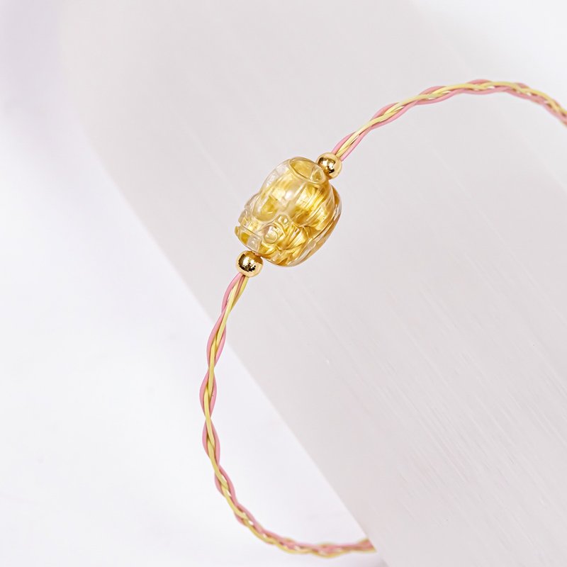 [Customized color braided steel rope] Exquisite titanium crystal Pixiu - Bracelets - Crystal Gold