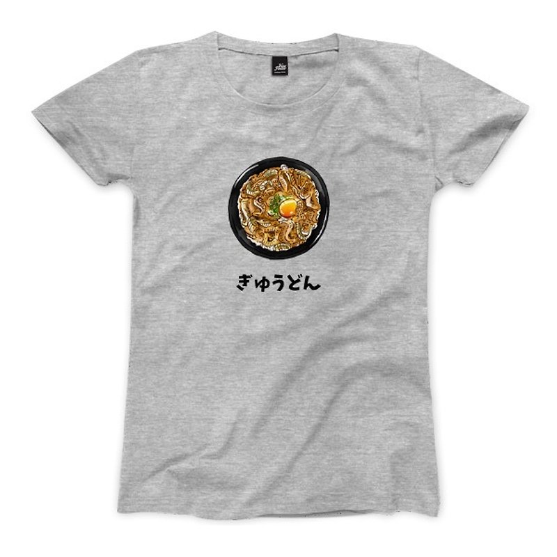 牛丼 - ディープヘザーグレー - 女性のTシャツ - Tシャツ - コットン・麻 