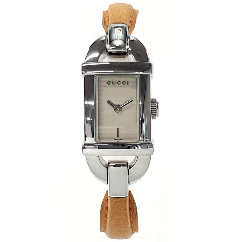 【日本直送 中古美品】グッチ GUCCI 腕時計 6800L バングルウォッチ ステンレススチール/レザー シルバー - 女錶 - 不鏽鋼 銀色