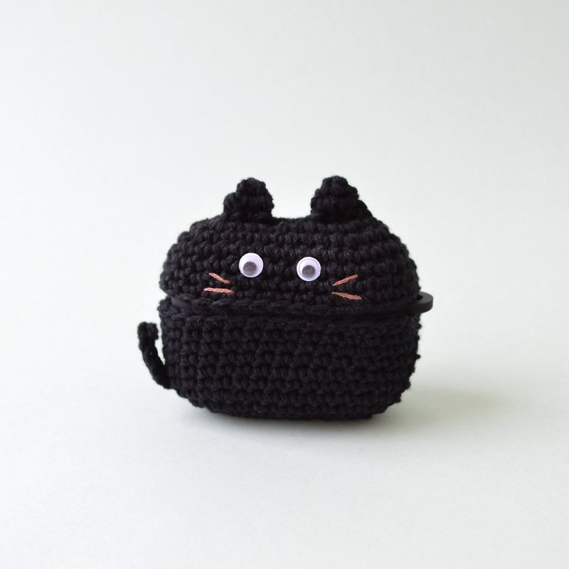 Amigurumi AirPods Pro Case  Black cat　Solid Black - Headphones & Earbuds Storage - Cotton & Hemp Black