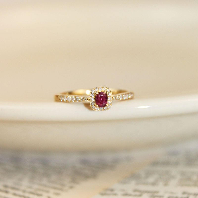 [Classical Aesthetics] 18K natural ruby ​​ring classical Art Deco style - แหวนทั่วไป - เครื่องประดับ สีทอง