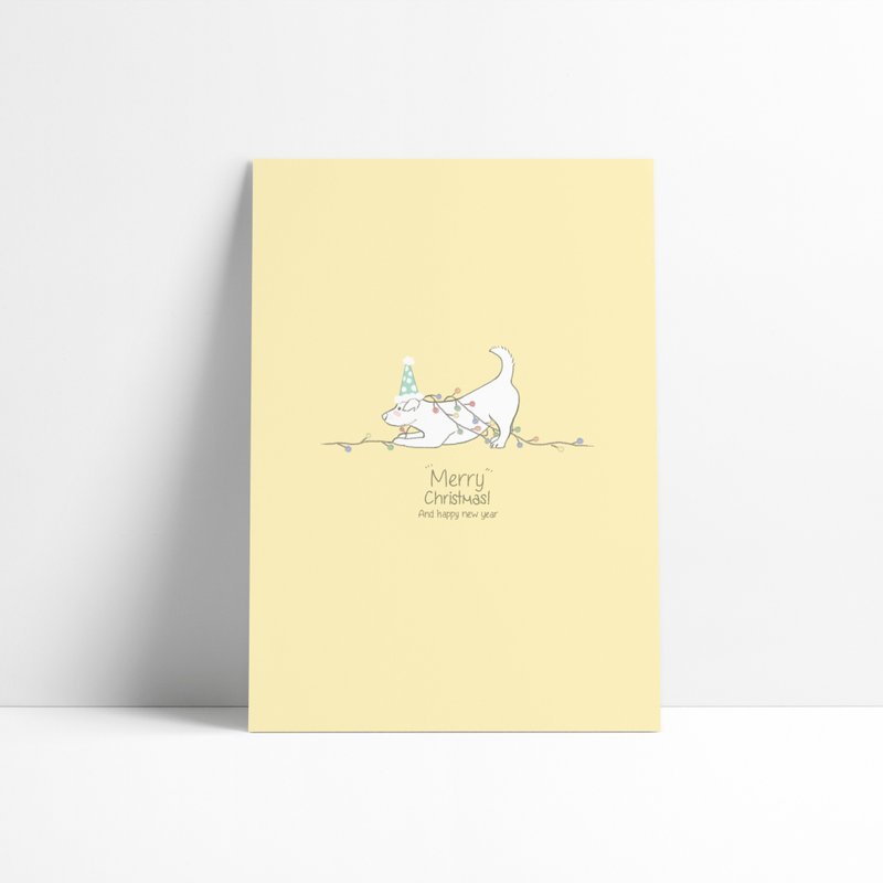 Happy Dog Merry Christmas and Happy greeting card. - 卡片/明信片 - 紙 粉紅色