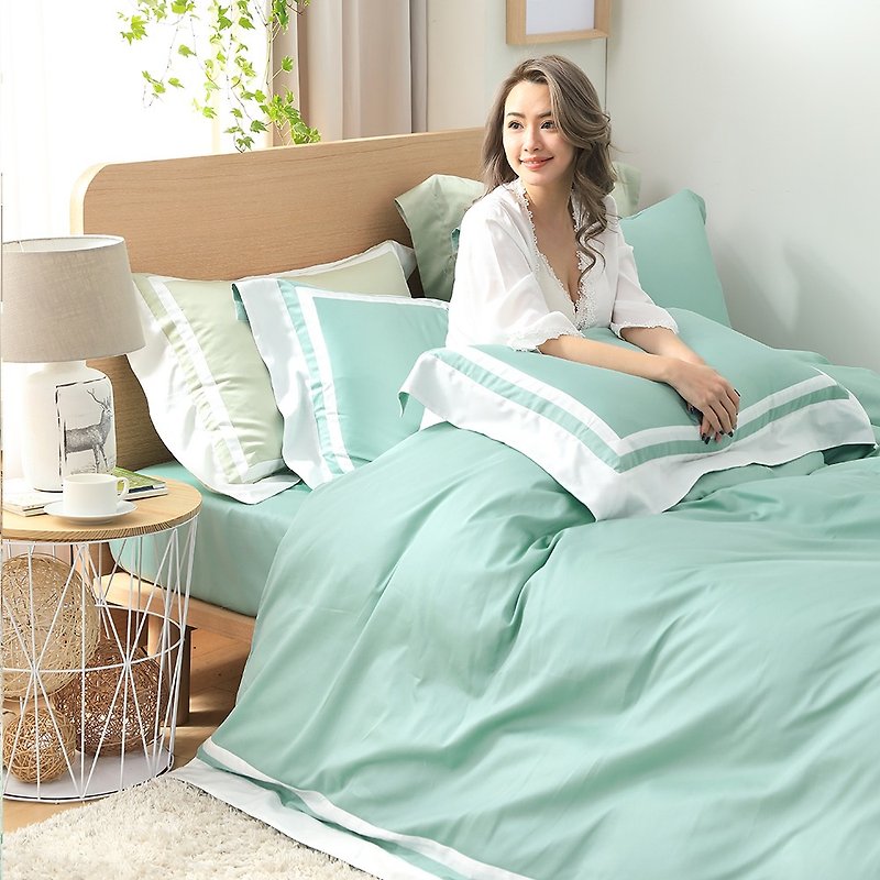 (加大尺寸)築夢原色調-果漾綠60棉多層設計款床包四件組 - 寢具/床單/被套 - 棉．麻 綠色
