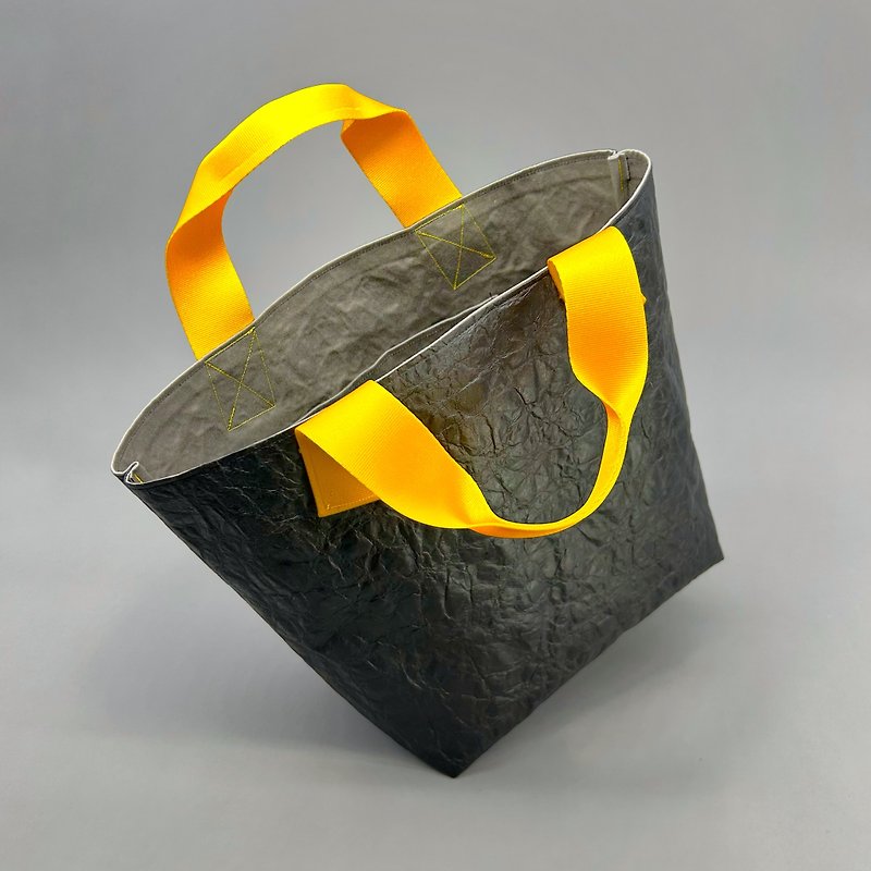 [From Tokyo] Special material ecological tote bag black x yellow / petit M - Handbags & Totes - Waterproof Material Black