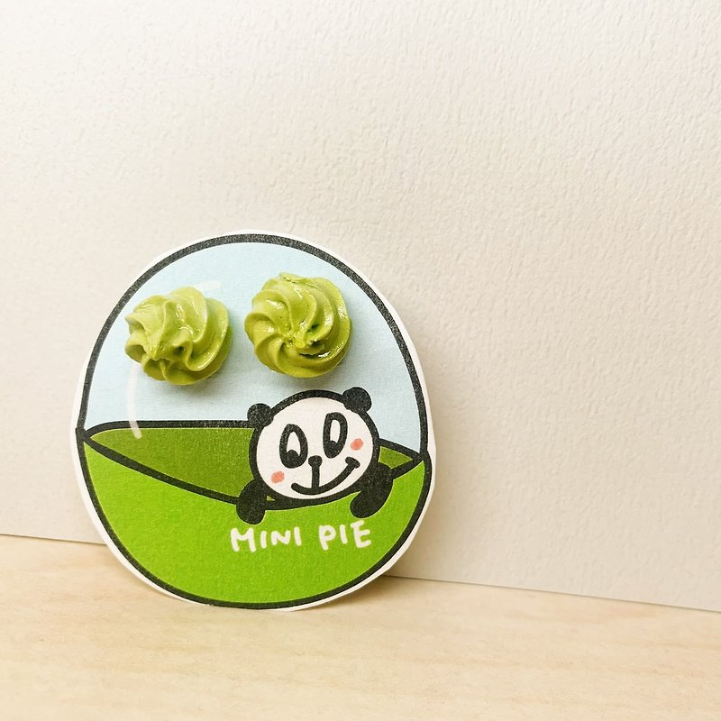 Matcha cream earrings set (two sets) (can be changed to Clip-On) - Earrings & Clip-ons - Clay Green