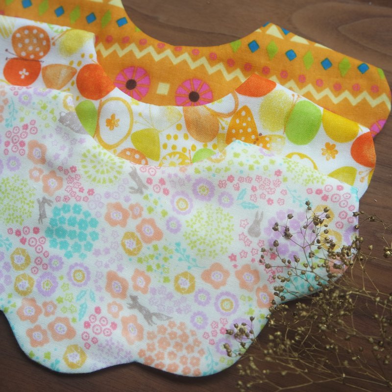 Six-fold yarn bib set/ Miyue gift/ Brilliant orange (three sets) - ผ้ากันเปื้อน - ผ้าฝ้าย/ผ้าลินิน สีส้ม