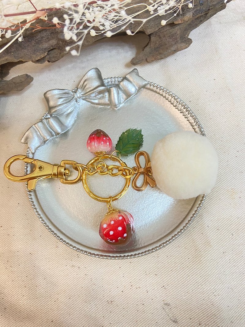 Chocolate Strawberry Pom Ball Ornament - Charms - Resin Red