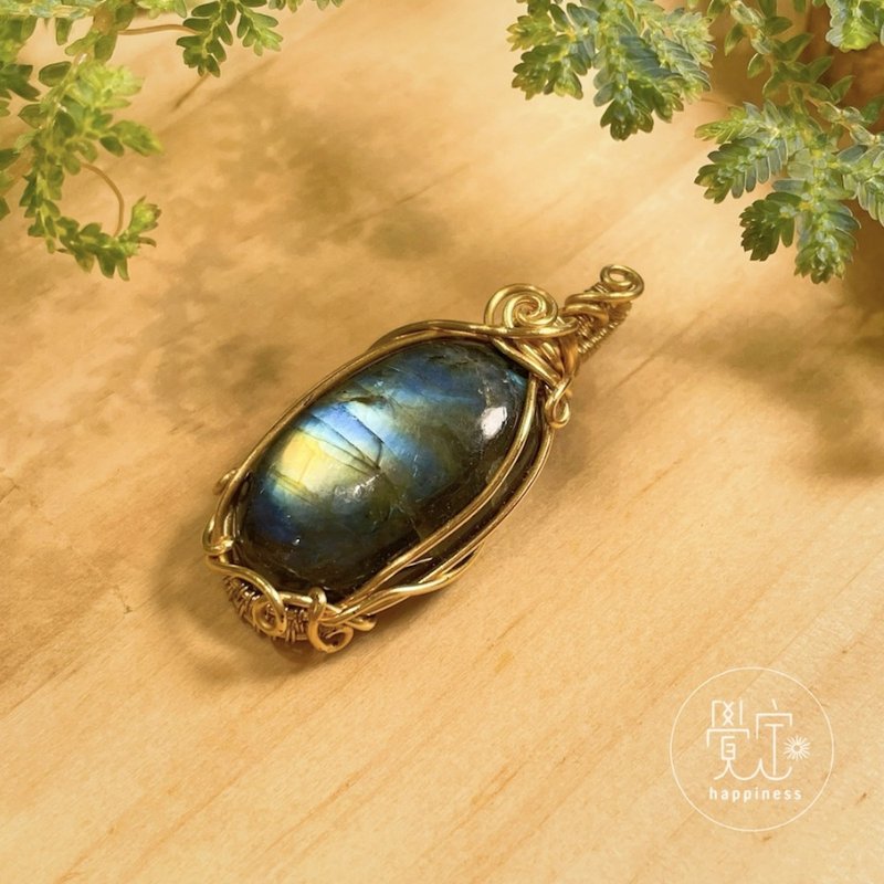 labradorite necklace pendant pendant metal braid - สร้อยคอ - คริสตัล สีน้ำเงิน