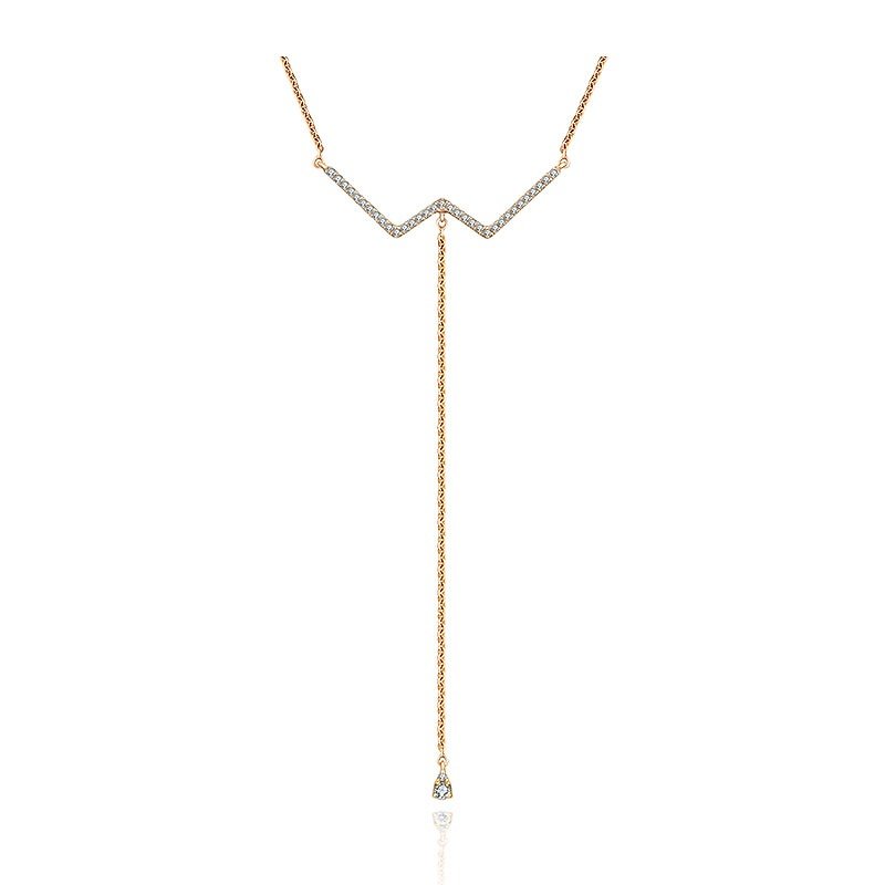 W Shape Dangling Diamond Necklace - สร้อยคอ - เครื่องเพชรพลอย สีส้ม