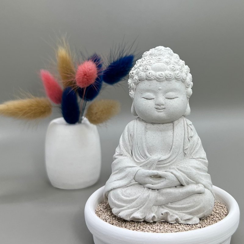 佛像擺飾 淨念吉祥小佛之育德小盤套組 藝術香氛擴香 居家香氛 - 香氛/精油/擴香 - 水泥 白色