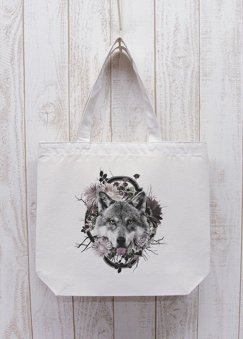 ronronWOLF Flower Frame Outing Tote Natural / R023-BT-NA - Other - Cotton & Hemp White