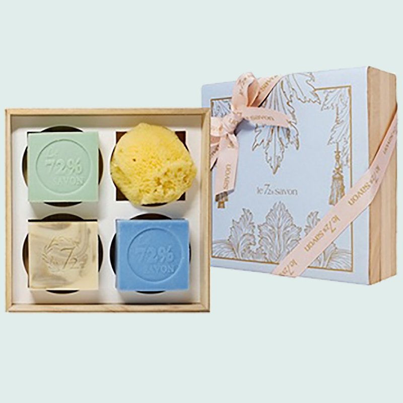Lakeside Gift Set - 72% Marseille Soap 110gx2+ Special Soap 110gx1 + Greek Natural Sponge x1 - Free Gift Box Gift & Bag - Soap - Plants & Flowers Multicolor