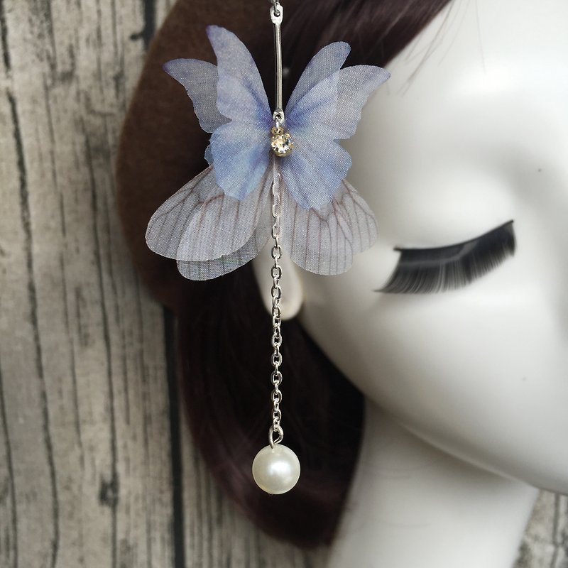[❤️ any two 10%! ! ] Can be changed silk butterfly ear clip ❤️ ❤️ ❤️ pearl sterling silver ear hook ❤️ gradient pink earrings ear wire earrings long paragraph no pierced ear hook exchange birthday gifts - Earrings & Clip-ons - Other Materials Blue