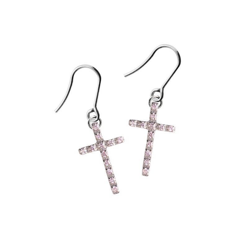 Sparkling Corss titanium earring - Earrings & Clip-ons - Other Metals Pink
