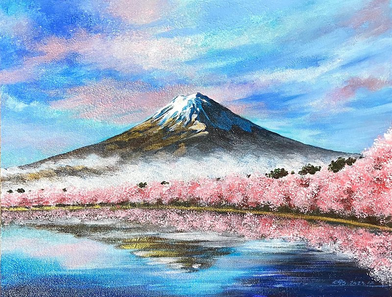 Fuji Wonderland/ Acrylic Painting/Canvas Board (5F 27 x 35 CM) - Items for Display - Cotton & Hemp Pink