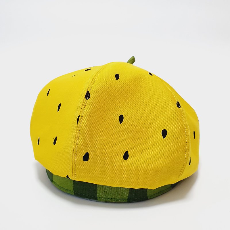 [HiGh MaLi] Beret hat/painter hat/Xiaoyu watermelon + watermelon rind#don't eat a pity #Japanesecloth - หมวก - ผ้าฝ้าย/ผ้าลินิน สีเหลือง