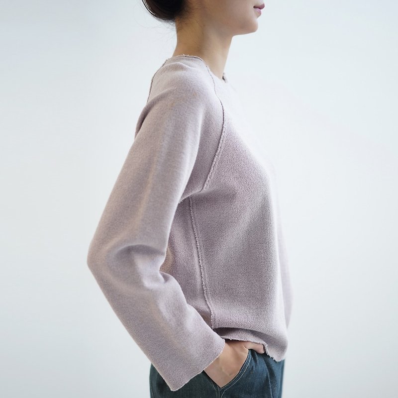 Gray pink terry loose pullover sweater raglan sleeves college T sweater SH190505 - เสื้อผู้หญิง - ผ้าฝ้าย/ผ้าลินิน สึชมพู