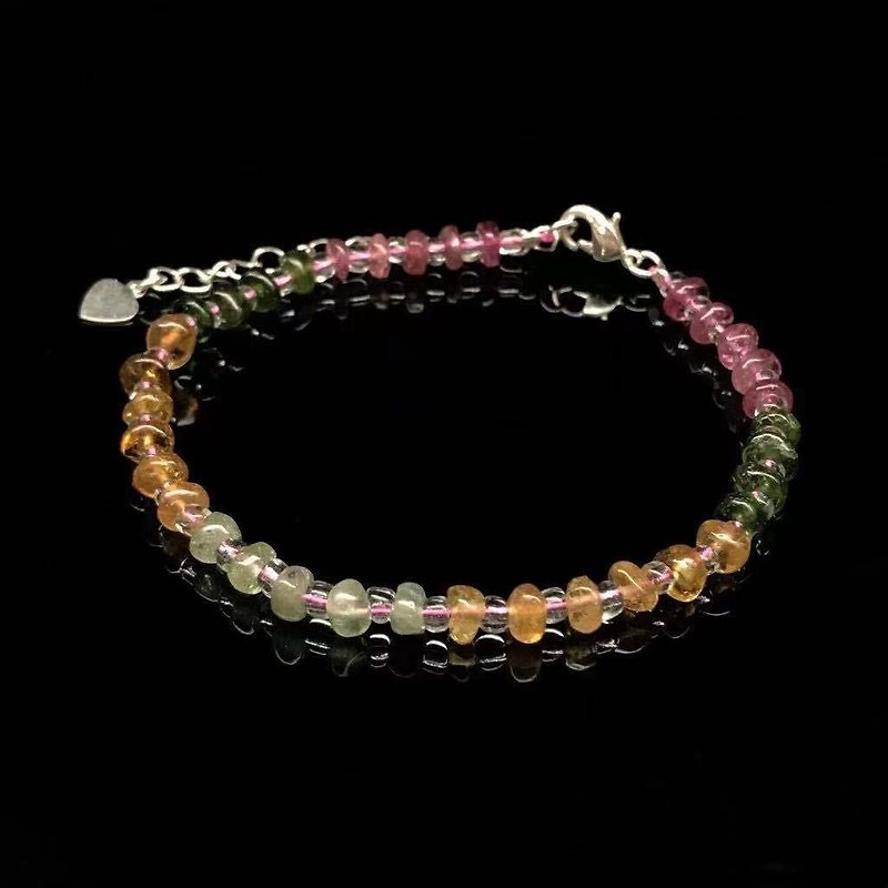 คริสตัล สร้อยข้อมือ สีม่วง - Natural Rainbow Tourmaline Bracelet | 925 Silver Handmade Design Ultra Thin Bracelet Customized October Birthstone |