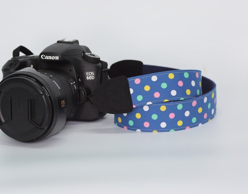 海洋珍珠 相機背帶/相機繩/單眼/類單/雙背帶孔相機 - 菲林/即影即有相機 - 棉．麻 藍色