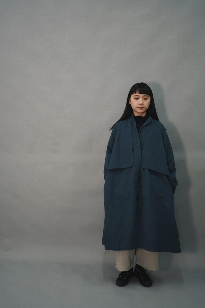 企領長身外套-藍 - 女大衣/外套 - 棉．麻 藍色