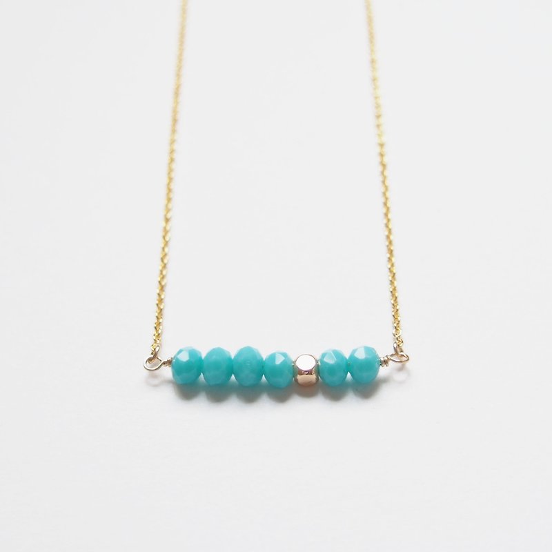 Minimalist temperament, gold-plated square beads, Czech faceted beads, gold-plated necklace (45cm)-turquoise blue - สร้อยคอ - โลหะ สีน้ำเงิน
