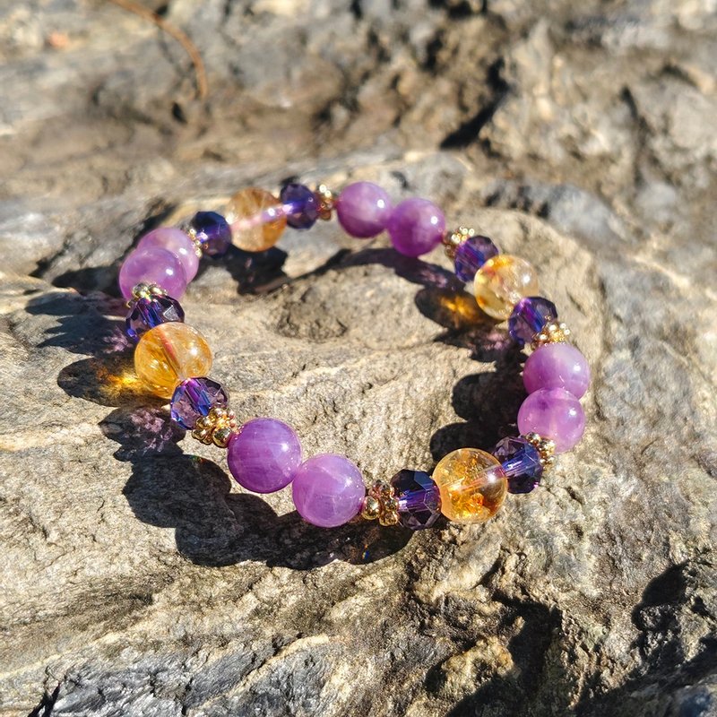 Nine Purple Lihuo Transfer Bracelet | Lavender Amethyst | Citrine Asai | Includes 14K gold bracelet | - สร้อยข้อมือ - คริสตัล 