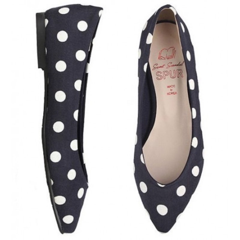 SPUR Bubble dot flats FS7039 NAVY - รองเท้าลำลองผู้หญิง - วัสดุอื่นๆ สีน้ำเงิน