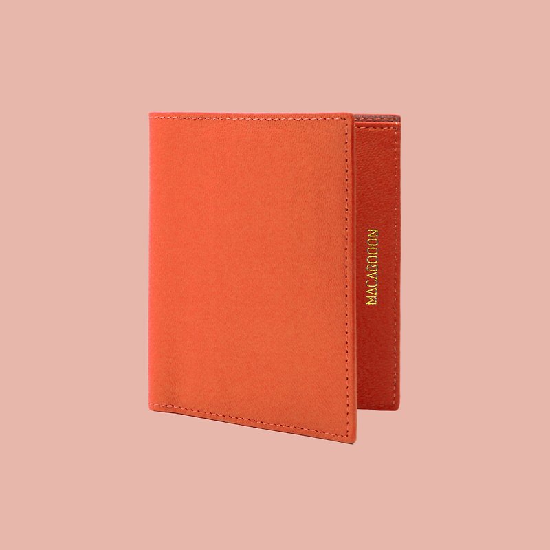 Custom Hot Name Genuine Leather Macaron Orange Short Clip Wallet Wallet Card Holder Silver Card Holder - Wallets - Genuine Leather Orange