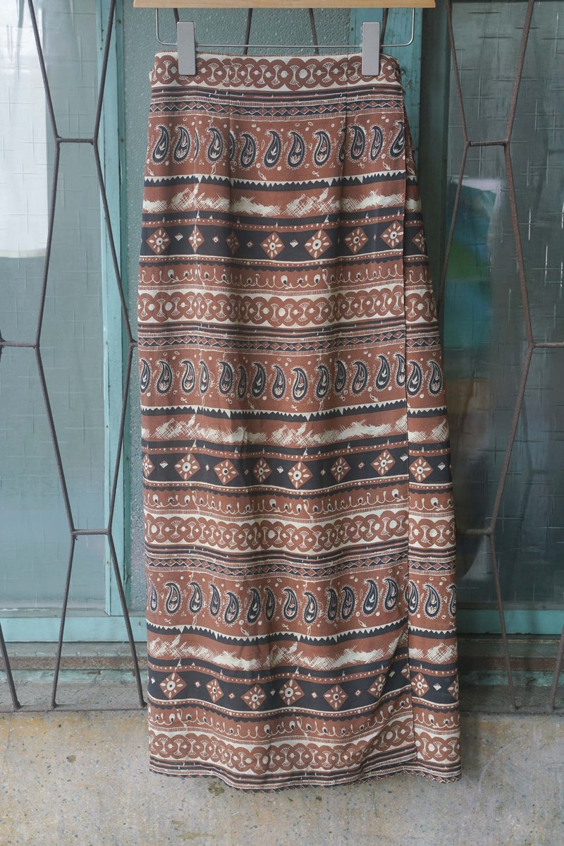 Innocence Department Store vintage vintage skirt ethnic style one piece skirt SL.0033 - กระโปรง - เส้นใยสังเคราะห์ สีนำ้ตาล