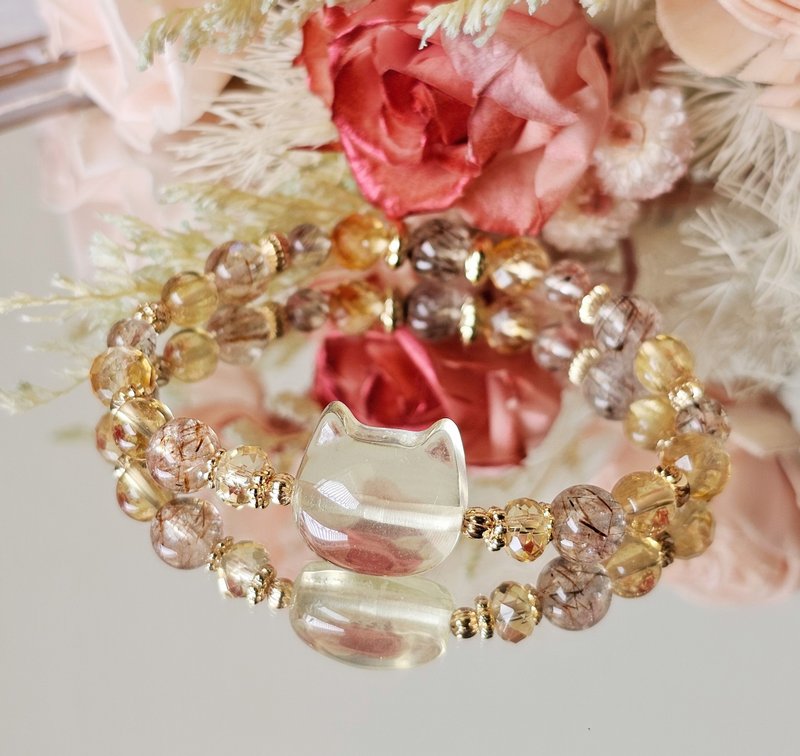 Citrine Cat of Abundance and Joy - Citrine/Black Gold Super Seven (Black Gold Tourmaline Hair) - Bracelets - Crystal Yellow