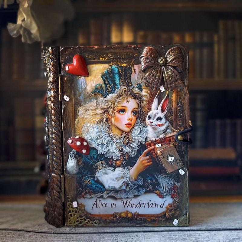 Wooden book box,Tarot cards box,Alice in Wonderland,Mad Hatter box,White rabbit - 居家收納/收納盒/儲物盒 - 木頭 咖啡色
