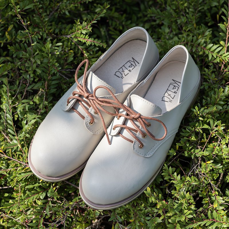 Derby genuine leather shoes with wide lasts | Off-white | Taiwanese handmade shoes MIT - Women's Leather Shoes - Genuine Leather White